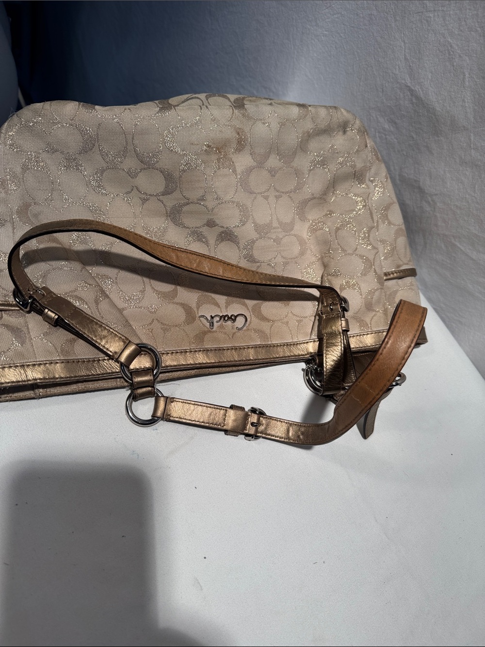 Coach Beige Signature Shoulder Bag - Picture 16 of 16